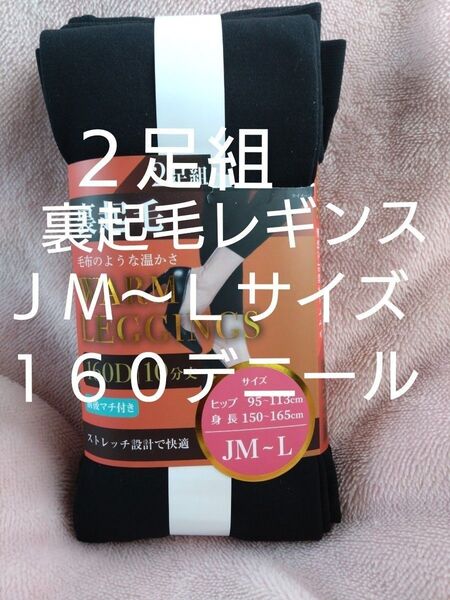 ①レディース 裏起毛レギンス 160デニール JM〜Lサイズ 前後マチ付き ストレッチ 2足