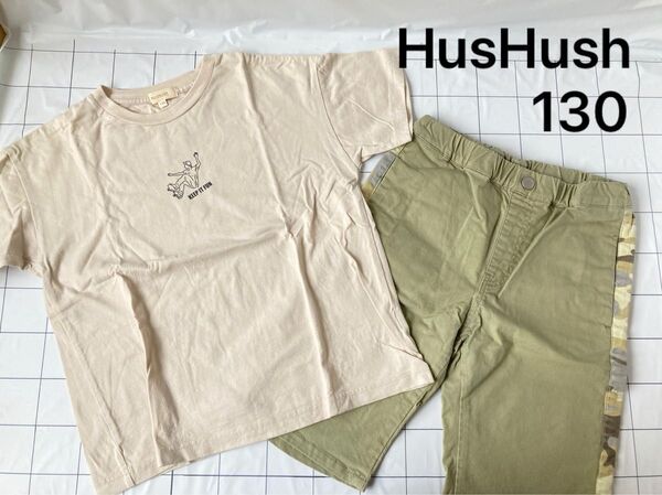 中古★HusHush 130 半袖Tシャツ ハーフパンツ セット★COMME CA ISM 100 赤系 シャツ 2枚セット