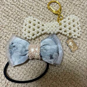 インド刺繍リボンヘアゴム★ハンドメイドアクセサリー★リボンバレッタ★綺麗め★清楚系★エレガント★姫系★大人可愛い