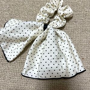 ドット柄サテンシュシュ★ビックシュシュ★リボンシュシュ★スカーフ調ヘアゴム★リボンバレッタ★バンダナ