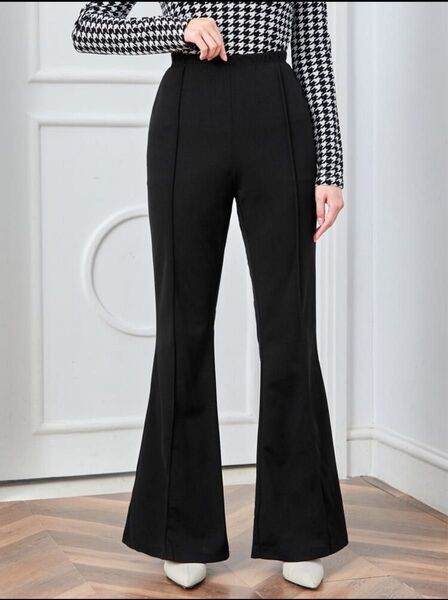 SHEIN EZwear 黒ハイウエスト フレアレッグパンツ S(JP-L) ブラック パンツ