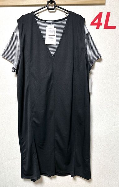 新品 しまむら myuwa ワンピース ボーダーT 4L