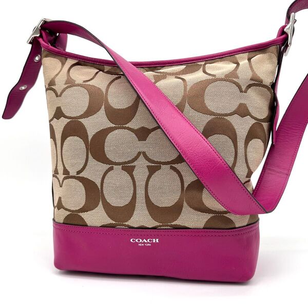 COACH コーチ ショルダーバッグ ワンショルダー 肩掛け シグネチャー 大きめ ベージュ ピンク レッド キャンバス レザー