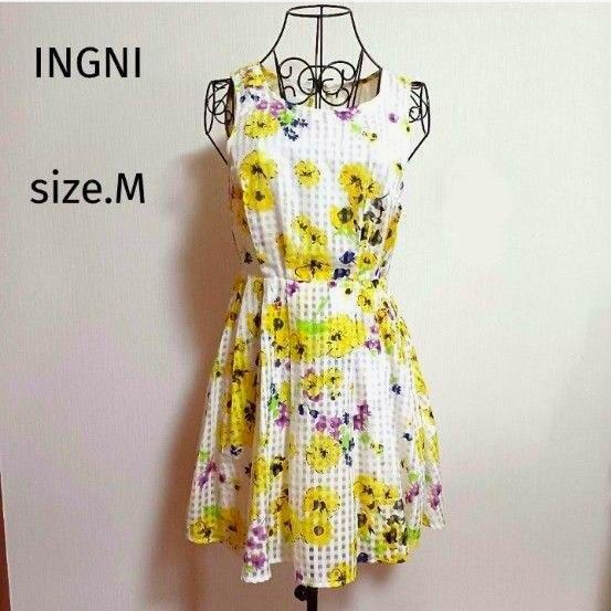 シアーギンガム 花柄 ノースリーブ ワンピース エレガント INGNI Mサイズ