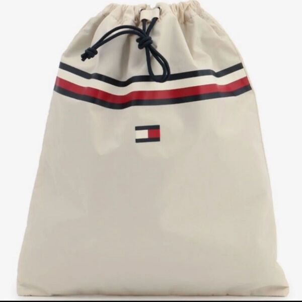 定価4400円 ドローストリングバッグ TOMMY HILFIGER トミーヒルフィガー 体操服入れ 着替え入れ ベージュ系