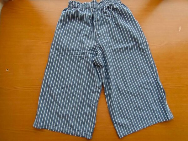 ガール160㎝ 夏にぴったり 涼やかコットンワイドパンツ ストライプ柄