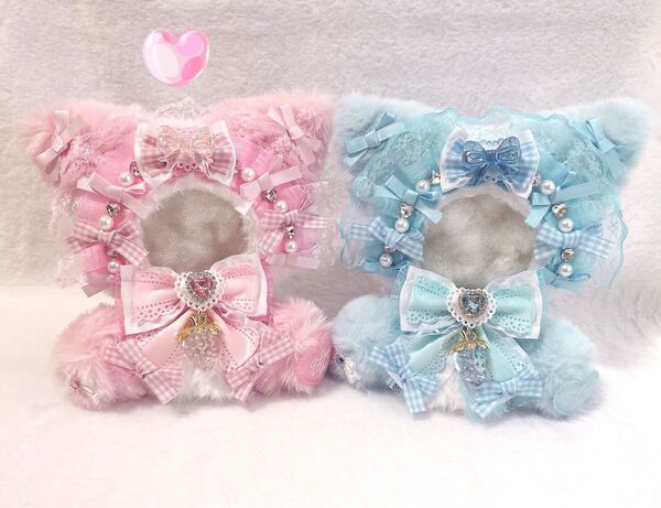 ハートビジューヘッドドレスねこ/ピンク/いちご/おすわりぬい服/ちびぐるみサイズ/着ぐるみ