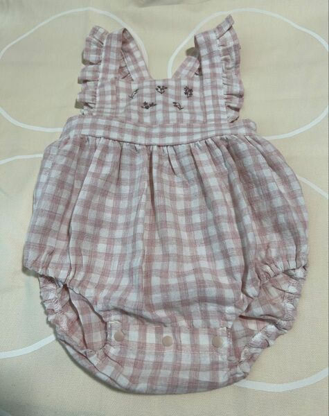 ベビー服 ロンパース 女の子 ピンク ギンガムチェック 80