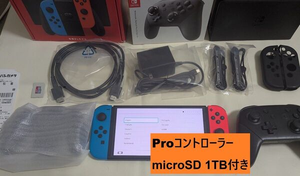 【美品】ニンテンドースイッチ 有機ELモデル 本体 microSD 1TB proコントローラー ガラスフィルム 専用ケース付き