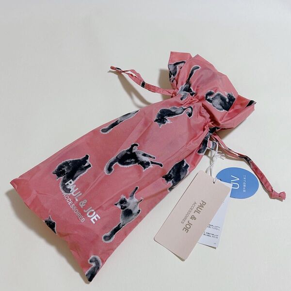 新品 ポール&ジョー 折りたたみ傘 UVカット 紫外線防止 ムーンバット インクキャット 猫 ピンク PAUL&JOE