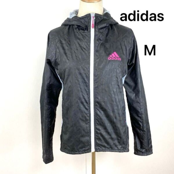 adidas ウインドブレーカー レディースM ブラック ナイロンジャケット アディダス