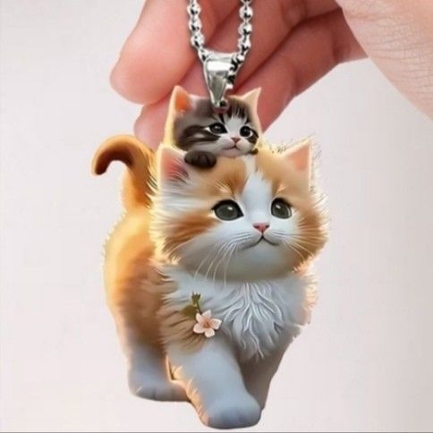 可愛い おんぶ猫 キーホルダー 茶シロ キジシロ A-33