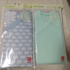 ユニクロ コットンメッシュインナーボディスーツ 70cm 前開き 半袖 2セット 綿100%