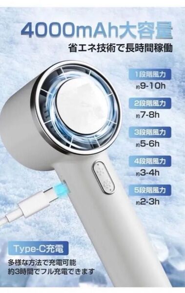 ハンディファン 冷却プレート搭載 携帯扇風機 冷感 手持ち扇風機 ハンディ扇風機 5段階風力調節 長時間稼働