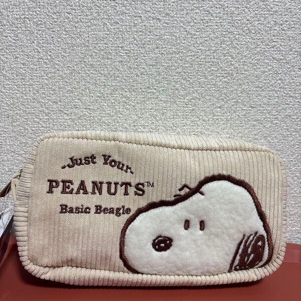 PEANUTS ペンケース スヌーピー 刺繍 ベージュ