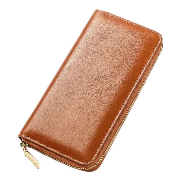 【財布 メンズ 長財布】ウォレット 本革製 高耐久 大容量 牛革 小銭入れ付き 防水 軽量 ビジネス ブラウン (レザー・油ろう面