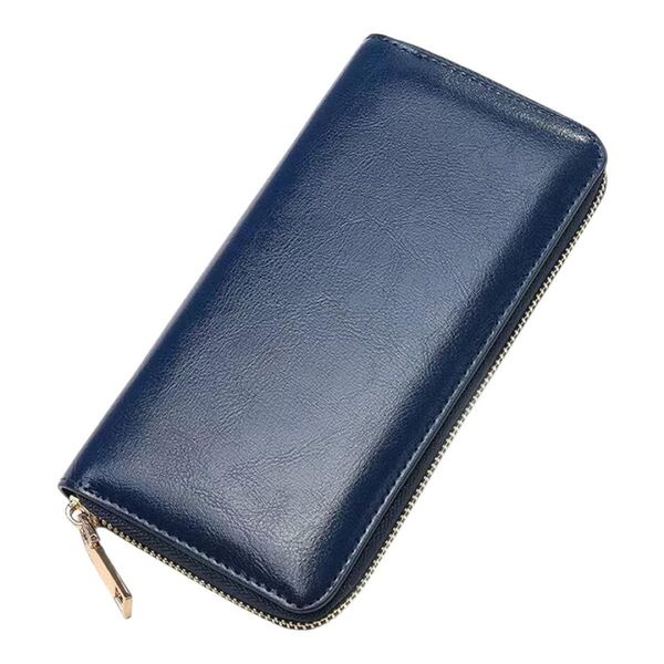 【財布 メンズ 長財布】ウォレット 本革製 高耐久 大容量 牛革 小銭入れ付き 防水 軽量 ビジネス ネイビー (レザー・油ろう面