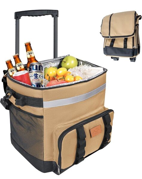 クーラーボックス キャスター 35L 大容量 折りたたみ 保冷バッグ 保冷保温 ショッピングカート 軽量 キャンプ/釣り/買い物