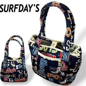 SURFDAY'S トートバッグ ミニトート ゴルフ ラウンドバッグ 総柄 ネイビー系#☆