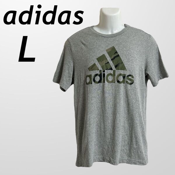 adidas アディダス メンズ Tシャツ L 迷彩ロゴ 霜降り グレー系 (S57)☆