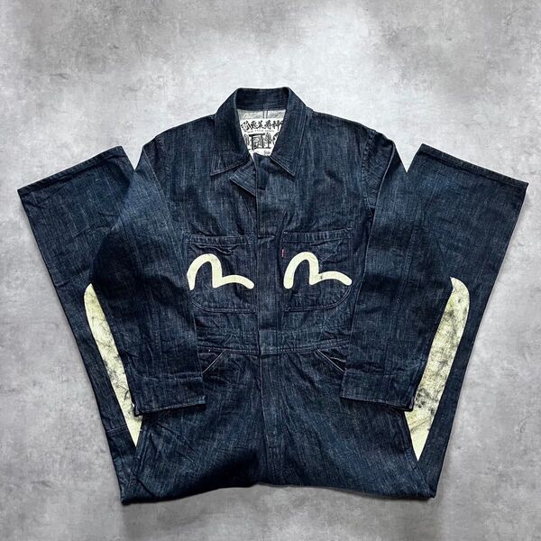 レア Evisu エヴィス つなぎ 大黒 カモメ サイズ42 濃い濃い ワークウェア 作業着 通年 オールインワン カバーオール
