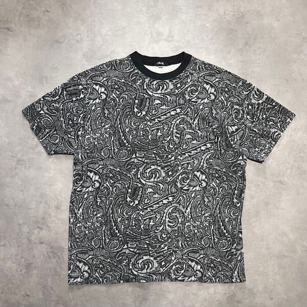 80’s 黒タグ old stussy 総柄 pocket T-shirt 半袖 L