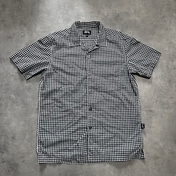 00’s 黒タグ復刻モデル stussy ステューシー チェック 半袖シャツ usa製 ギンガムチェック M