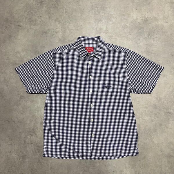 【美品】Supreme ギンガムチェックシャツ 21ss 半袖シャツ ボタンダウン S 刺繍ロゴ