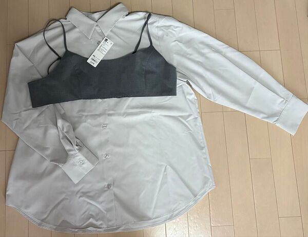 新品 未使用 タグ付き GU 2ピースビスチェアンドシャツセット ベージュ 3XL