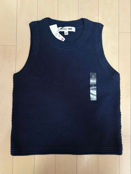 新品 タグ付き タグ付 UNIQLO ユニクロ コットンポップコーンショートセーター ノースリーブ S
