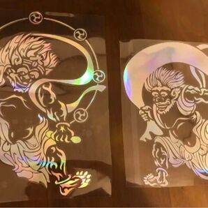リアガラス 浮絵 雷神 風神 2枚セット カーステッカー スノボステッカー サイズ 30cm23cm 25cm23cm