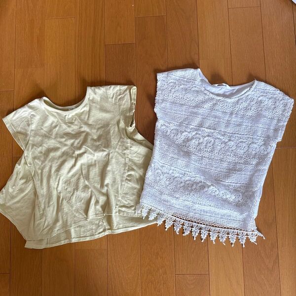 130 女の子 デビロック H&M ノースリーブ カットソー Tシャツ トップス ホワイト 白 キッズ 刺繍