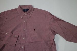 【古着レア美品 Ralph Laurenボタンダウンピンチェック柄シャツ赤16-34】ラルフローレンポロVINTAGEビンテージアメカジカジュアルUSED