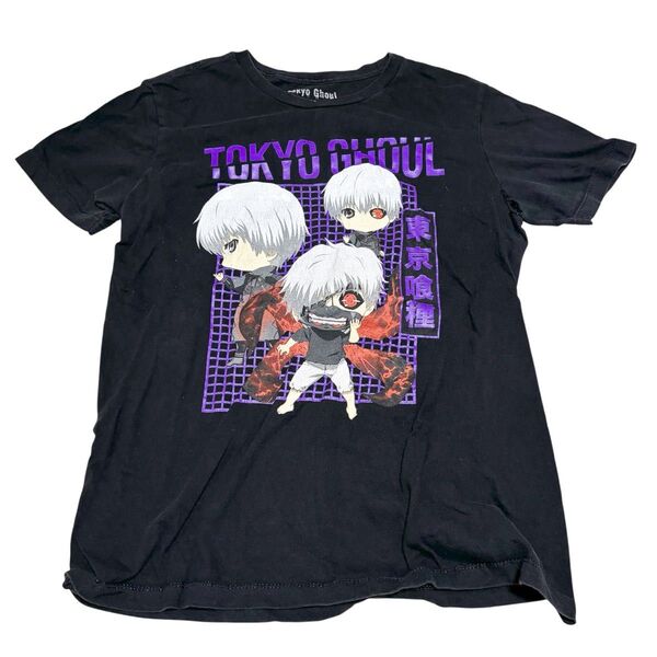 海外古着 TOKYO GHOUL 東京喰種 Tシャツ Mサイズ 金木研 ちびデフォルメキャラ プリント ブラック 黒 古着