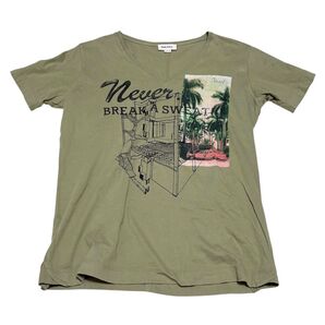 DIESEL ディーゼル Tシャツ Mサイズ カーキ 南国系デザイン プリント Vネック 半袖Tシャツ