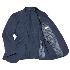 UNIVERSAL LANGUAGE × ANGELICO ユニバーサルランゲージ ジャケット シアサッカー L ネイビー 背抜き