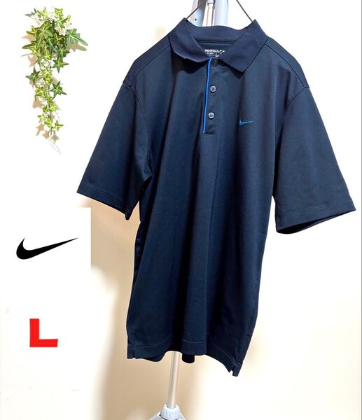 【NIKE】【Lサイズ】【美品】ナイキ メンズ 半袖 ポロシャツ トップス カットソー 刺繍 GOLFゴルフウェア スポーツウェア