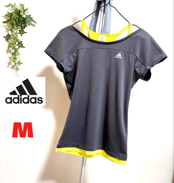 【adidas】【Mサイズ】【美品】アディダス レディース Tシャツ 半袖 トップス カットソー スポーツウェア トレーニングジム