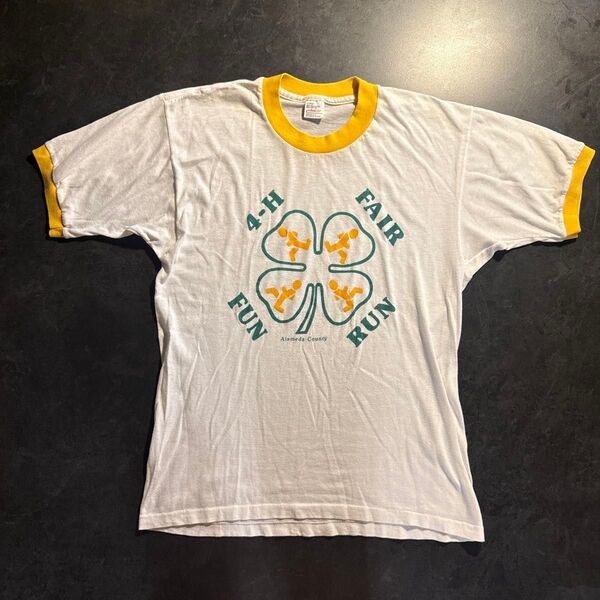 90s USA製 半袖Tシャツ Tシャツ ビンテージ 古着 リンガーT ホワイト 白 レトロプリントメンズシングルステッチLサイズ
