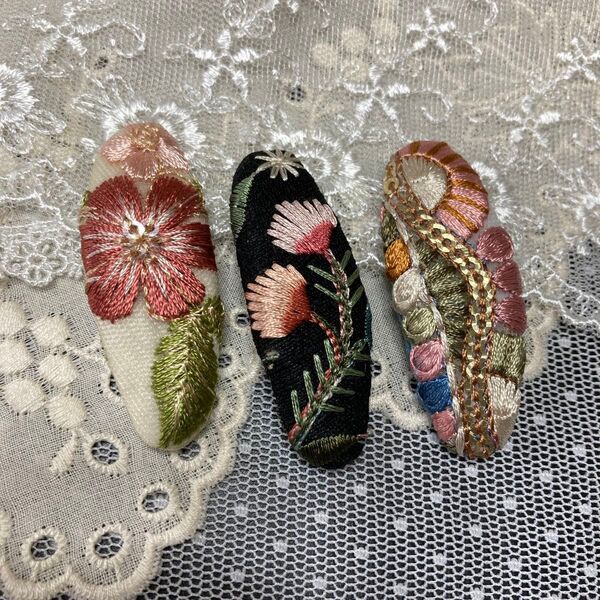 パッチンピン オーバル型 5cm インド刺繍リボン ハンドメイド
