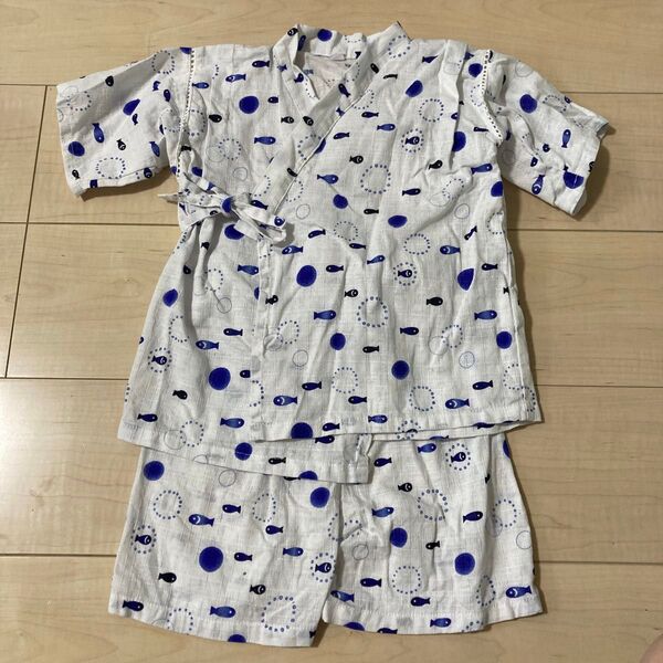 【美品 未使用に近い】 甚平 じんべい 祭り キッズ 子供 浴衣 サイズ 110 魚