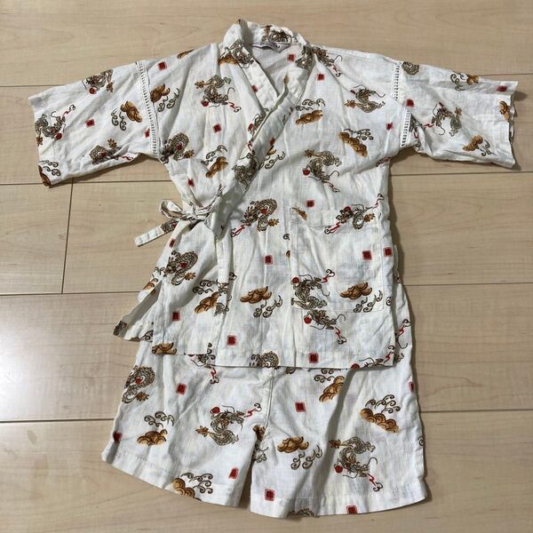 【ゴムが伸びている ジャンク品】甚平 じんべい 祭り キッズ 子供 浴衣 サイズ 110 竜 ドラゴン 上下セット