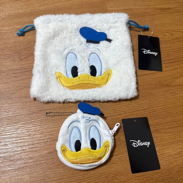 ドナルドダック ふわふわ巾着 ポーチ 小物入れ フェイス きんちゃく ドナルド 顔 グッズ ディズニー 新品 未使用