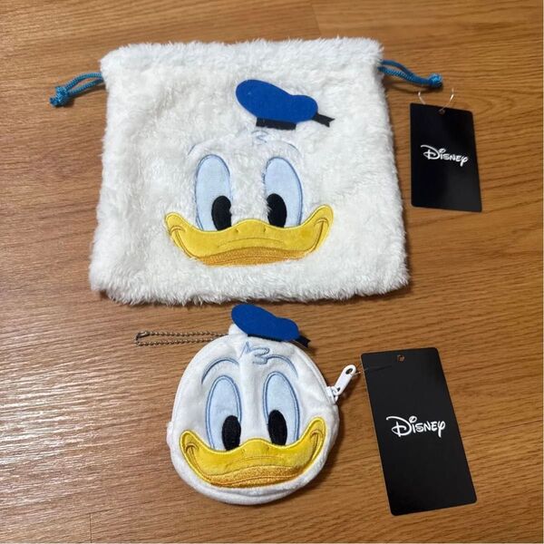 ドナルドダック ふわふわ巾着 ポーチ 小物入れ フェイス きんちゃく ドナルド 顔 グッズ ディズニー 新品 未使用