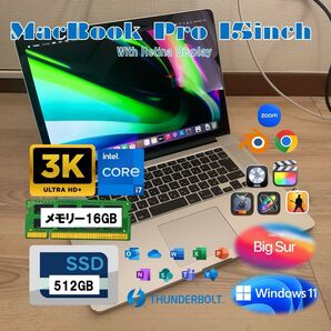 MacBook Pro 15inch Core i7 16GB SSD512GB CTO上位モデル Windows 動画編集