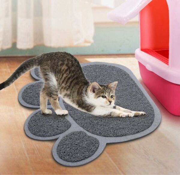 ★大人気★グレー 猫 トイレマット ネコ砂 飛び散り防止 肉球 小動物 犬 うさぎ ペット用