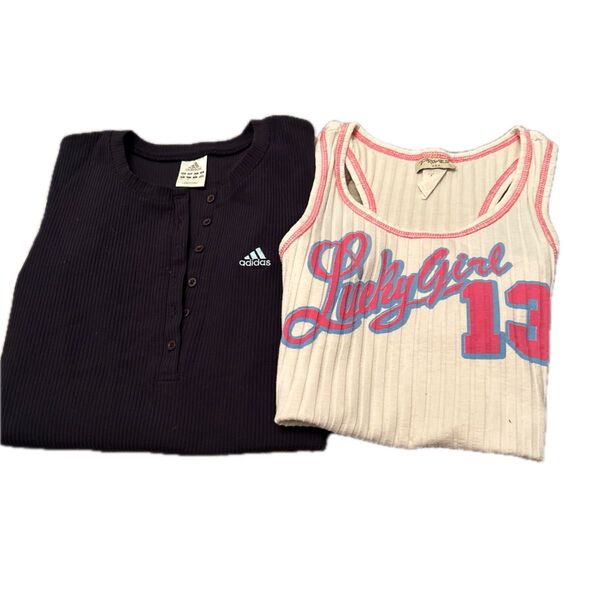 adidas ヘンリーネックTシャツ Lucky Girl タンクトップ 2枚セット