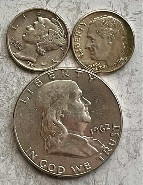 H152 1962年 ハーフダラー銀貨・1941年・1959年 ダイム銀貨