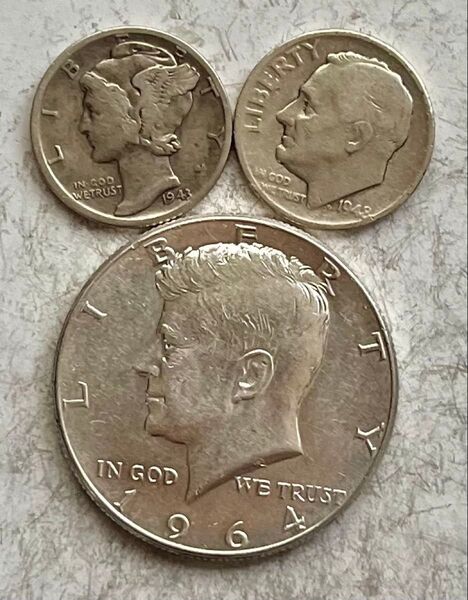 H174 1964年 ハーフダラー銀貨・1943年・1948年 ダイム銀貨
