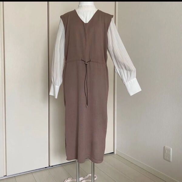 ロングベスト ノースリーブワンピース ロングジレ ロングワンピース 春